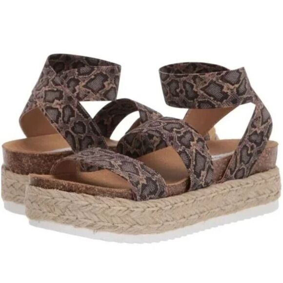 STEVE MADDEN Women's Kimmie Wedge Sandal Blu Snake Size 8 Cork Platform NEW - Picture 1 of 9